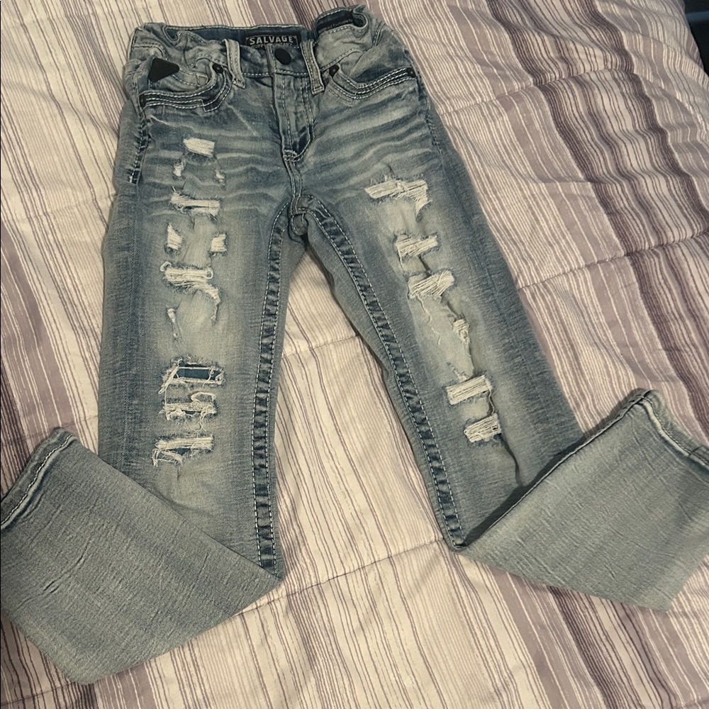 Kids Buckle Salvage Faded Blue Distressed Denim size 8R